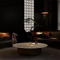 Modern Lounge Room Interior With Wooden Bookshelves Sofas Coffee Table And Green Plant
