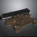 Ancient Cannon Weapon With Wooden Carriage Metal Barrel And Wheels