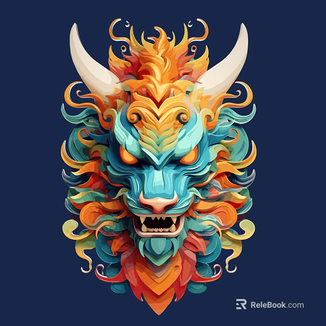 Colorful Dragon Head Wall Decor With Ornate Curled Manes And Vibrant Hues 3d model 