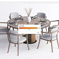 Modern Round Wooden Dining Table Set With Light Gray Chairs And Dinnerware 3d model