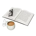 Open Book With Black Glasses Coffee Cup Wireless Earbuds And White Case 3d model