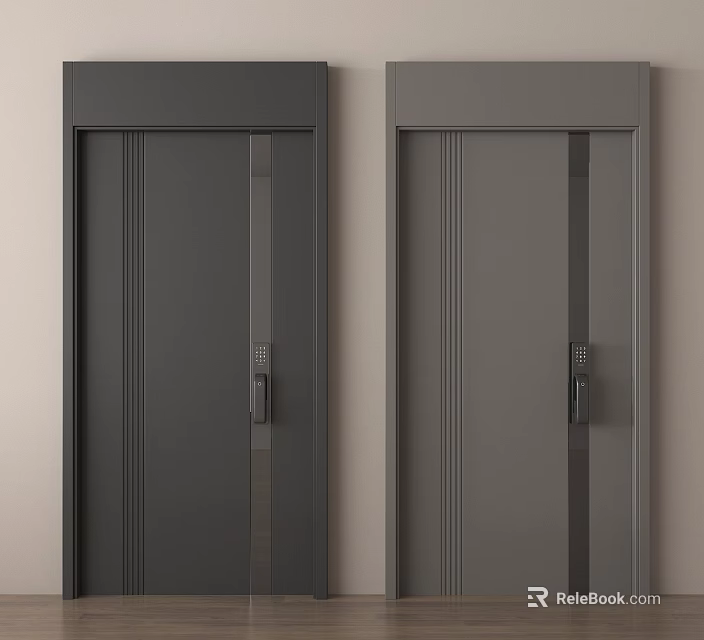 Modern Security Doors in Dark and Light Gray with Lock and Handle Design 3d model