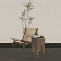 Wicker Single Sofa with Wooden Side Table and Plant in Light Wall Room
