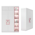 White Wardrobe With Pink Rabbit Decoration And Open Lit Compartment For Storage 3d model