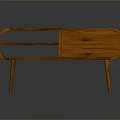 Oval Shaped Wooden Dining Table With Drawer Open Shelf And Slender Legs