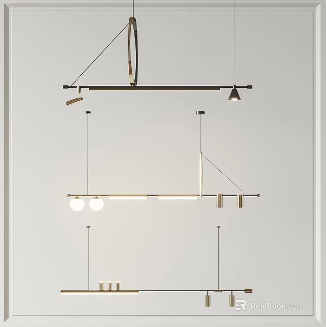 Sleek Modern Pendant Lights for Open Kitchen with Linear Design and Warm Illumination 3d model
