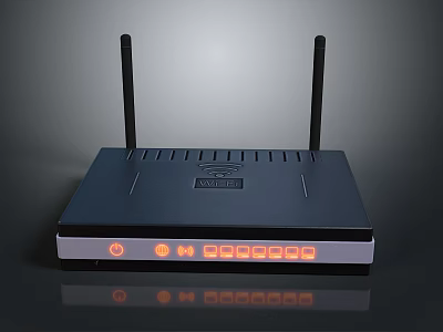 Wireless Router With Dual Antennas Indicator Lights And Ethernet Ports Black Design 3d model