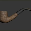 Vintage Rustic Brown Smoking Pipe With Dark Curved Stem And Aged Surface