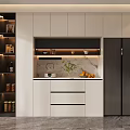 Elegant Wine Cabinet Design With Glass Storage And LED Lighting In Modern Kitchen