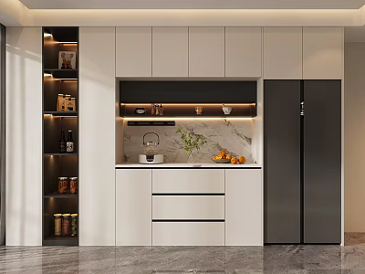 Elegant Wine Cabinet Design With Glass Storage And LED Lighting In Modern Kitchen 3d model