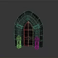 Architectural Arched Doorway With Decorative Stone Frame And Ornate Metal Accents