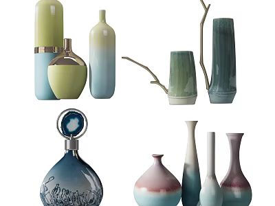 Colorful Ceramic Vessels With Gradient Colors And Various Shapes For Home Decoration 3d model