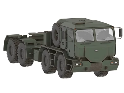 Green Heavy Duty Military Truck With Large Cab And Multiple Wheels For Transport 3d model
