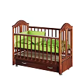 Wooden Baby Crib With Carved Headboard Green Mattress And Underbed Drawer