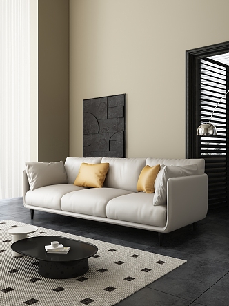 Modern three-seat sofa cream 3d model