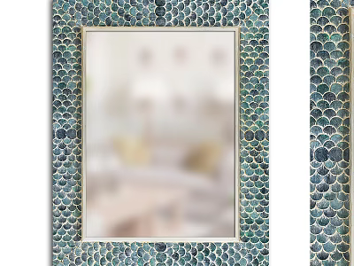 Decorative Wall Mirror With Scalloped Blue Green Frame And Gold Trim Design 3d model