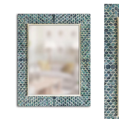 Decorative Wall Mirror With Scalloped Blue Green Frame And Gold Trim Design 3d model