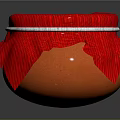 Traditional Clay Pot With Red Cloth Cover Silver Ring And Carved Patterns