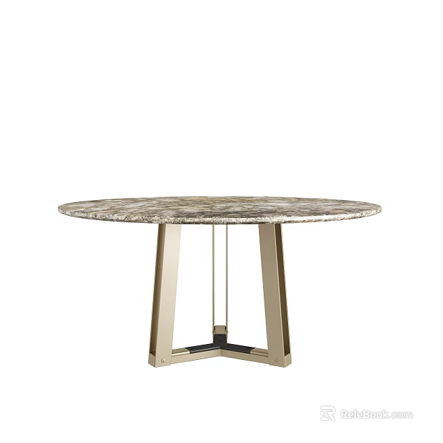 Elegant Modern Round Dining Table With Marble Tabletop And Metal Legs 3d model