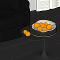 Ceramic Bowl With Orange Fruits On Black Side Table By Leather Sofa 3d model
