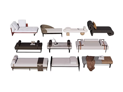 Various Modern Bed Bench Designs With Upholstered Seats And Wooden Frames 3d model