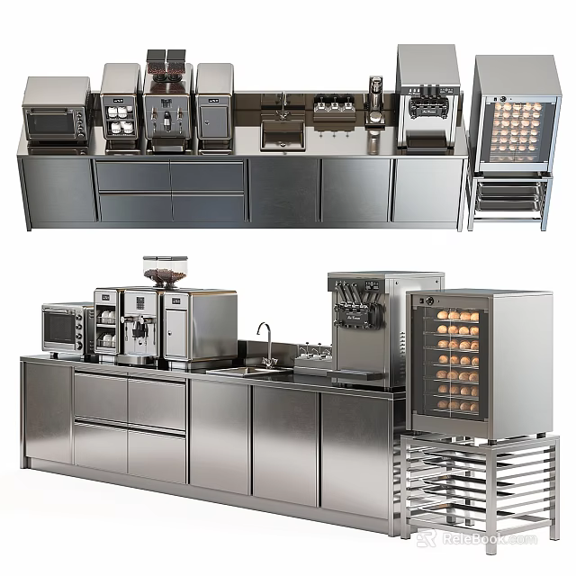 Modern Kitchen Interior With Stainless Steel Cabinets Drawers Sink And Appliances 3d model 