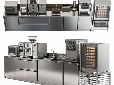 Modern Kitchen Interior With Stainless Steel Cabinets Drawers Sink And Appliances 3d model