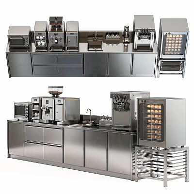 Modern Kitchen Interior With Stainless Steel Cabinets Drawers Sink And Appliances 3d model