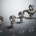 Cartoon Black And White Character Figurines In Different Sizes Standing On Reflective Surface
