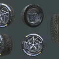 Various Car Tire And Wheel Rim Designs With Tread Patterns And Rims