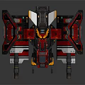 Red Mechanical Spacecraft With Multiple Thrusters And Structural Components For Space Exploration
