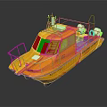 Yellow Rescue Boat With White Railing And Safety Equipment On Water