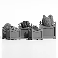 Colorful Garden Planters With Golden Decorative Balls And Green Shrubs