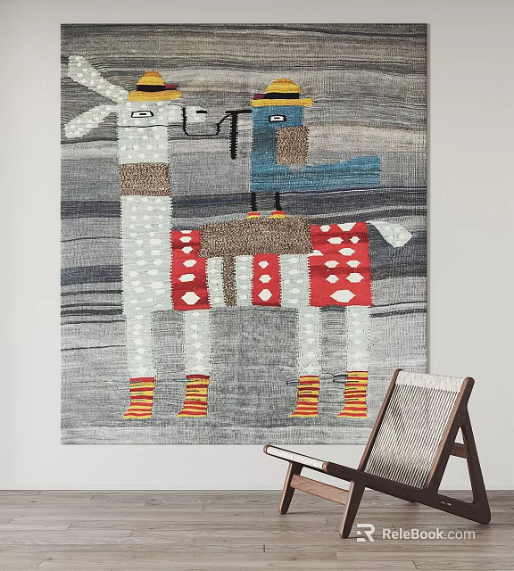 Square Rug With Colorful Cartoon Animal Figures Red Blue Yellow For Playful Artistic Interior Decor 3d model 