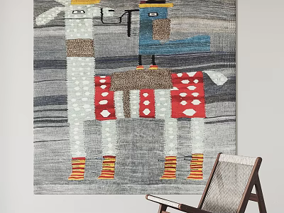 Square Rug With Colorful Cartoon Animal Figures Red Blue Yellow For Playful Artistic Interior Decor 3d model