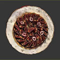 Delicious Homemade Fruit Tart with Fresh Strawberries and Figs on White Plate with Gold Pattern