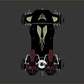 Modern Black Multi Wheeled Vehicle With Red Seats And Reflective Elements