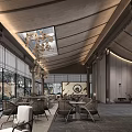 Modern Leisure Area Featuring Wooden Ceiling Skylight Pendant Lights Round Decor And Large Windows