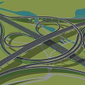 Elevated Landscape Bridge Interchange With Lush Green Trees And Colorful Plants
