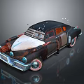 Vintage Custom Car With Rusty Exterior Distinct Front Design And Red Rims