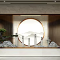 Elegant Modern Feature Wall With Circular Mountain Landscape Rock Formations Pine Tree And Golden Frame 3d model