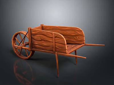 Wooden Hand Cart Featuring Traditional Design Curved Planks And Spoked Wheels 3d model