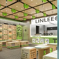 LINLEE Milk Tea Shop Interior With Wooden Tables Green Decor Fresh Drinks And Posters
