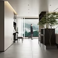 Modern Living Dining Room Interior With Beige Sofa Coffee Table Green Plant And Mountain View