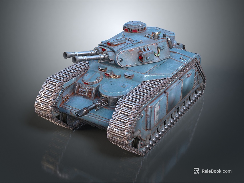 3D Rendered Light Blue Armored Tank With Main Cannon Tracks And Turret Details 3d model 