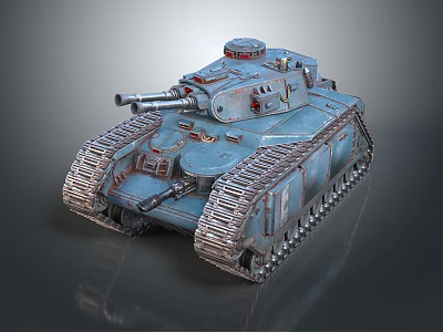3D Rendered Light Blue Armored Tank With Main Cannon Tracks And Turret Details 3d model