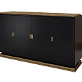 Modern Black Console Cabinet With Four Doors Gold Handles Brown Countertop And Gold Base