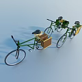 Two Green Bicycles with Wooden Baskets and Classic Design Features 3d model