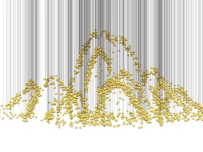 Golden Small Particles Formed Chandelier With White Background And Gray Vertical Lines 3d model
