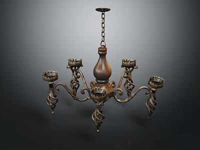 Vintage Ornate Metallic Chandelier With Curved Arms And Decorative Candle Holders 3d model